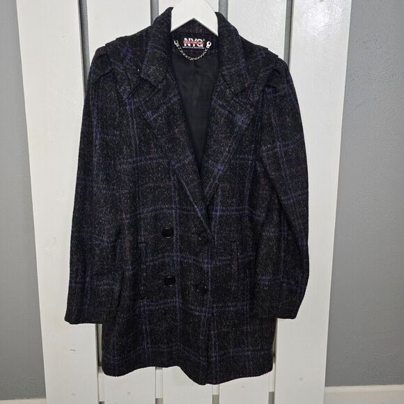 New York Girl VTG Black Purple Plaid Two Button Jacket Coat 6 Academia Preppy - Picture 1 of 8